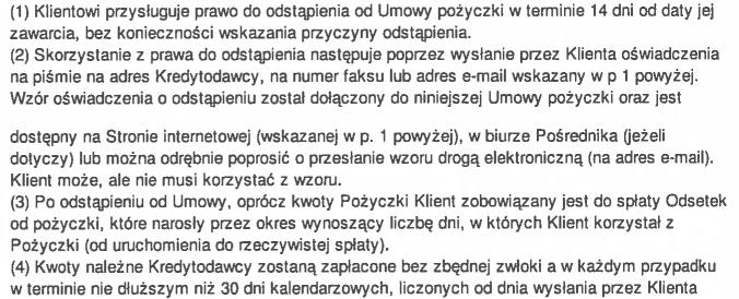 odstąpienie od umowy a sankcja kredytu darmowego