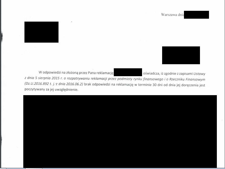 Pozytywna odpowiedź na reklamację do firmy pożyczkowej - uznanie reklamacji bankowej