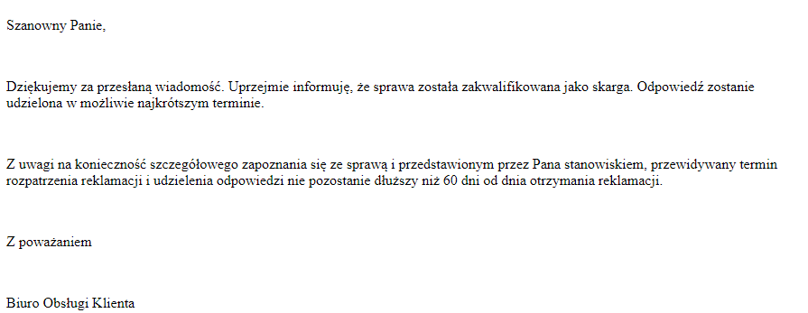 Termin udzielenia odpowiedzi na reklamację