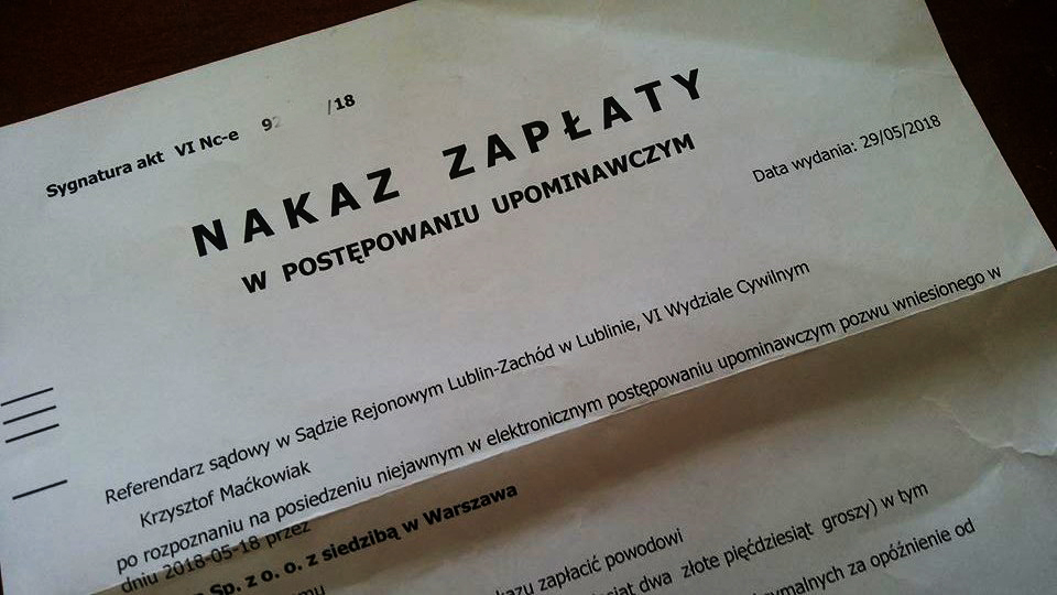 nakaz zapłaty
