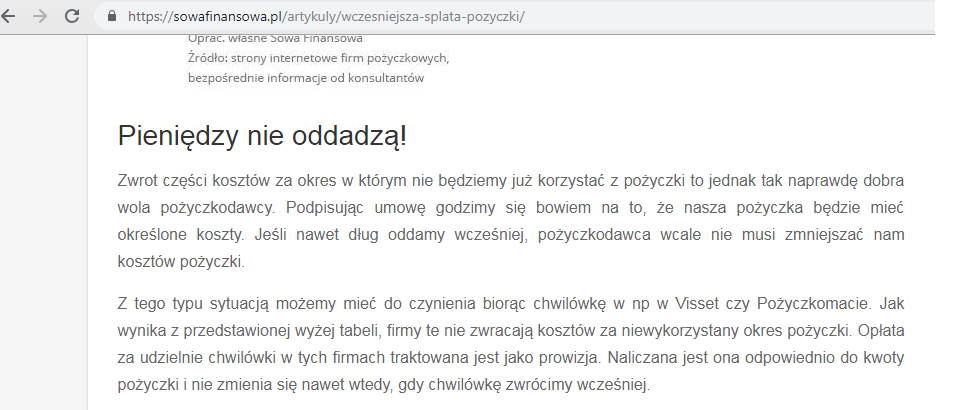 wcześniejsza spłata pożyczki
