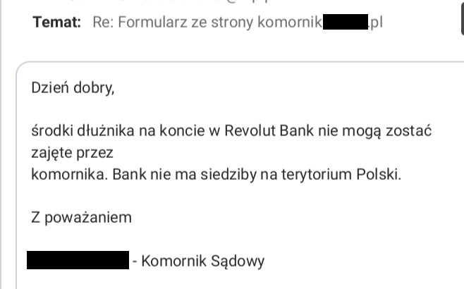 Revolut a komornik - czy komornik może zająć konto revolut?