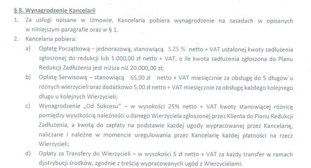 ulga od długu cennik