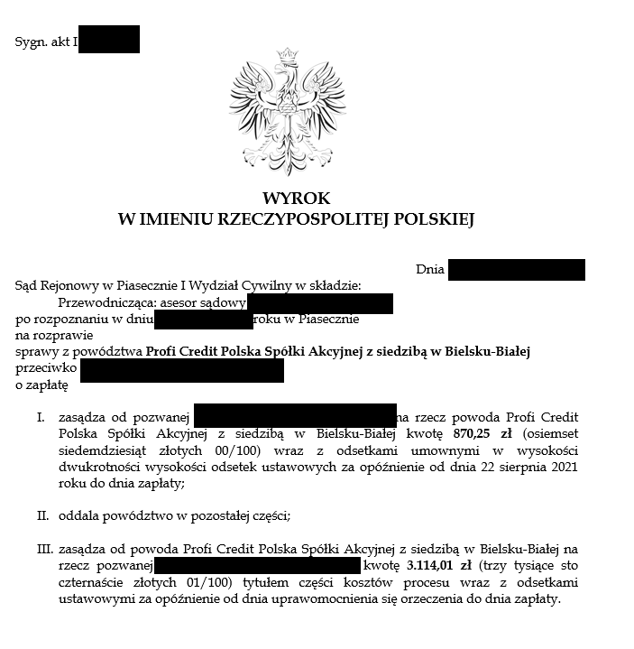 Nakaz zapłaty z Profi Credit
