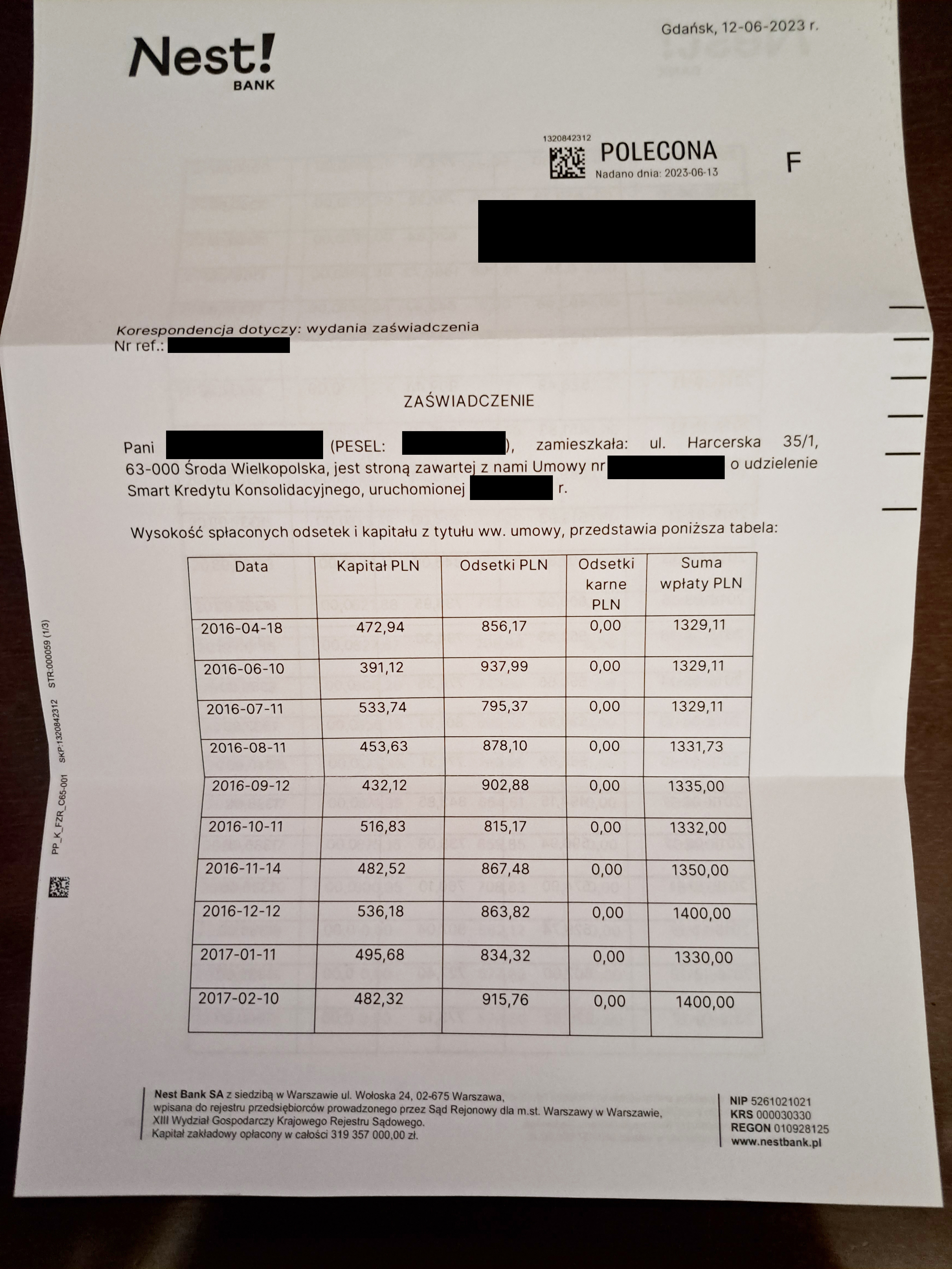 sankcja kredytu darmowego zaświadczenie z Nest Banku sankcja kredytu darmowego zaświadczenie z Nest Banku