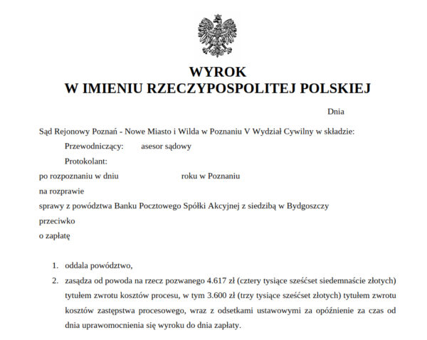wyrok sankcja kredytu darmowego
