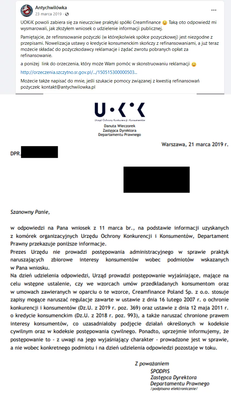 decyzja UOKiK Creamfinance