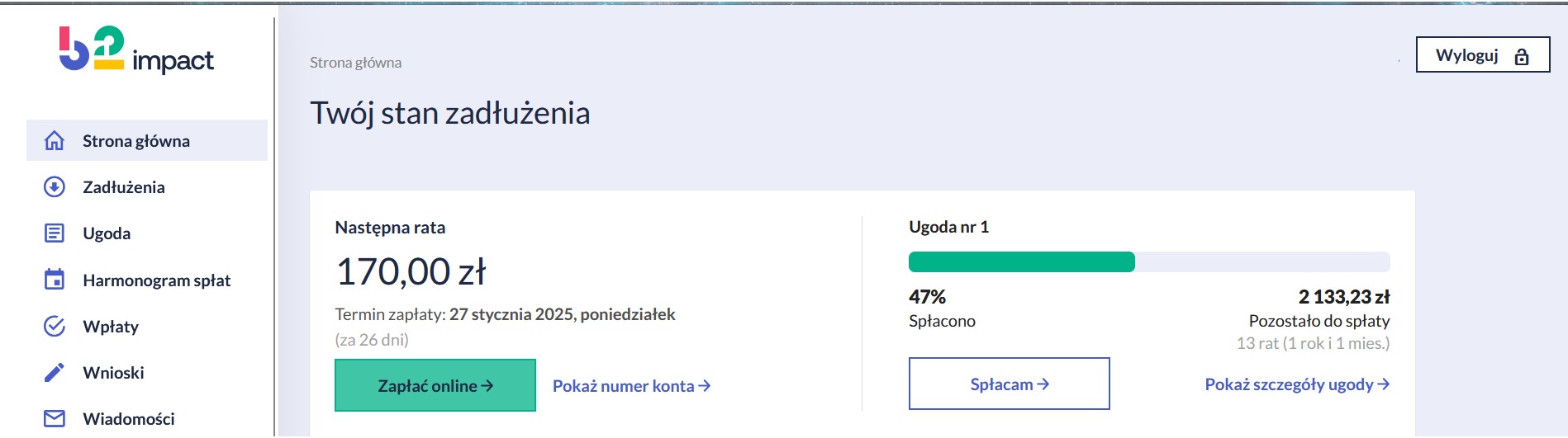 ugoda B2 Impact Ultimo logowanie i ugoda