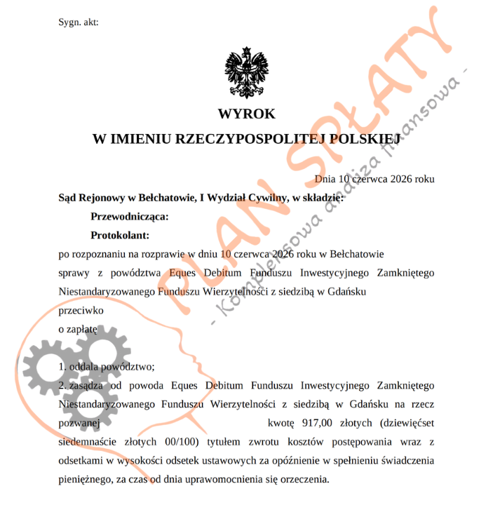 Zanonimizowany wyrok dotyczący podmiotu Fundusze Eques